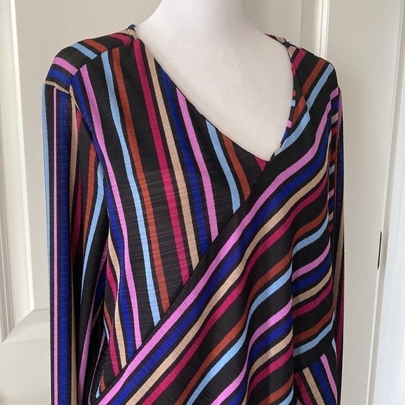 Dana Buchman XXL blouse v-neck stripes purple black pink blue colorful - Picture 2 of 10